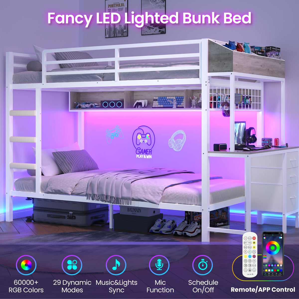 Twin Bunk Bed with Desk & Storage