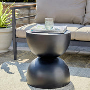 Glitzhome Outdoor Side Table, Round Accent End Table, Lightweight Hourglass Faux Terrazzo Decorative Garden Stool, 17.75" H Black Planter Stand for Patio Porch Balcony Living Room