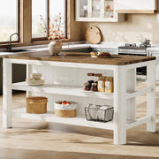 Solid Wood Kitchen Island with Shelves