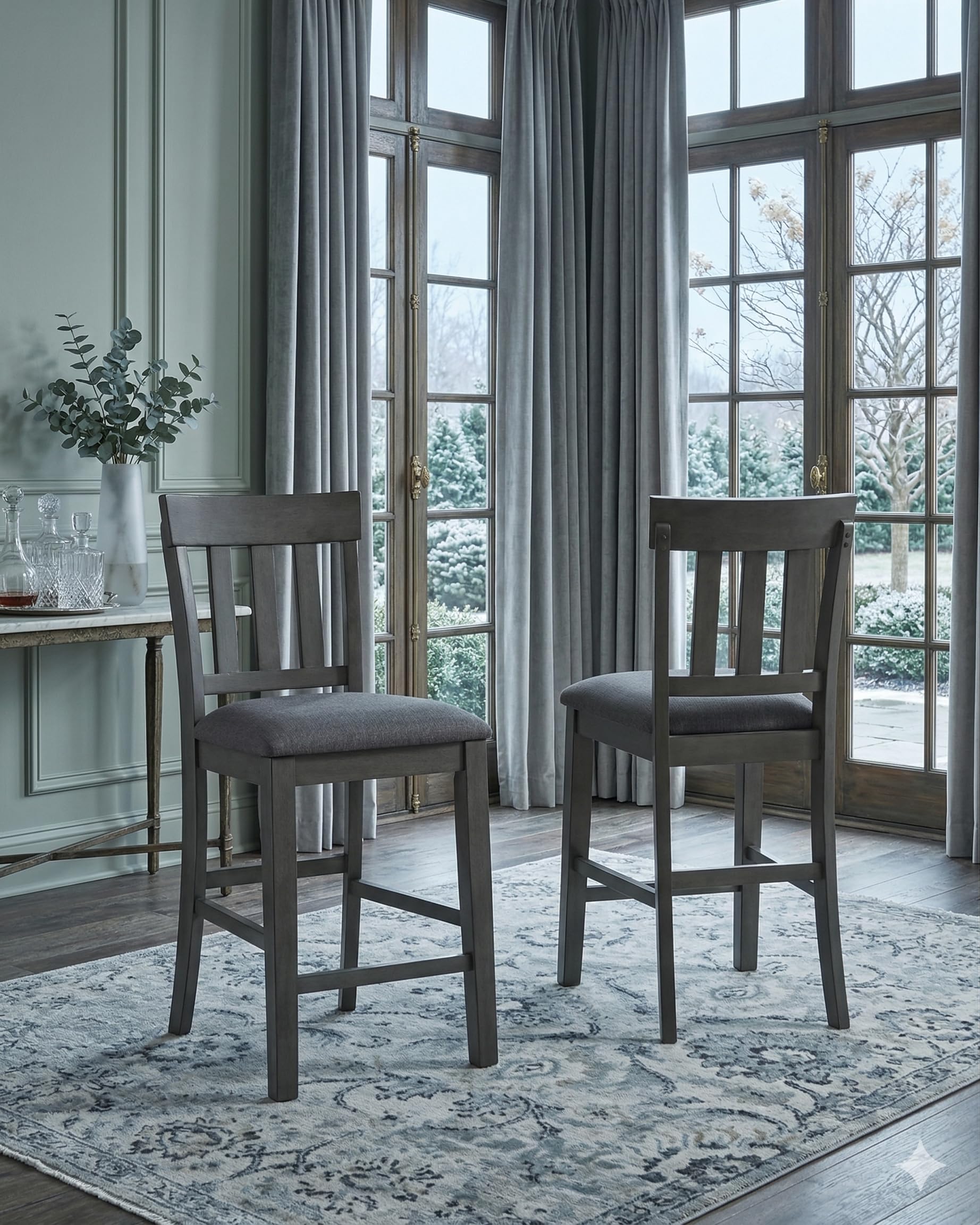 Dark Brown Rake Back Dining Chairs, Set of 2