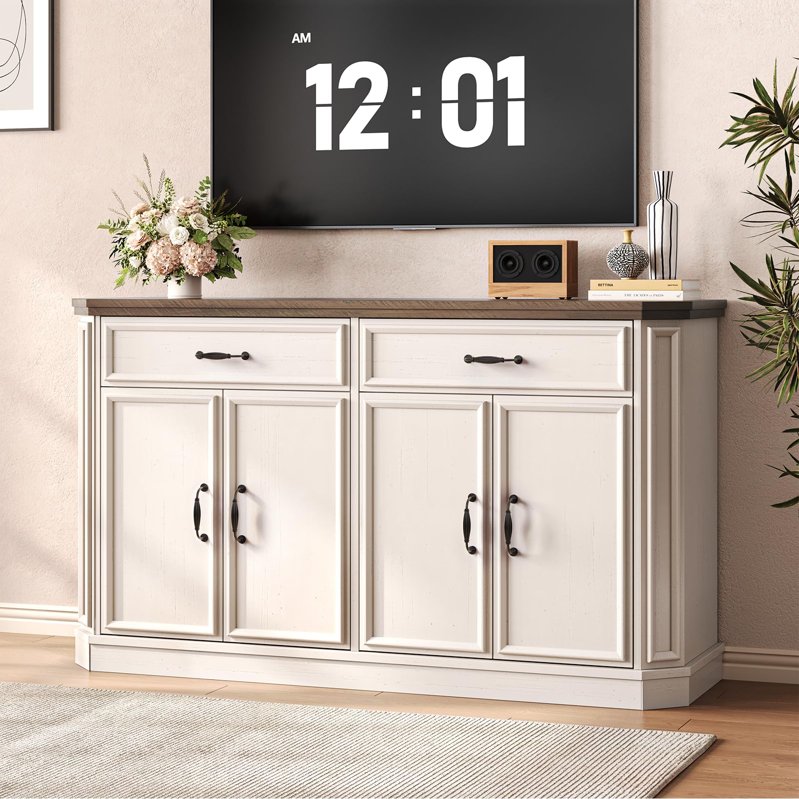 55" Sideboard Buffet Cabinet with Drawers & Adjustable Shelves