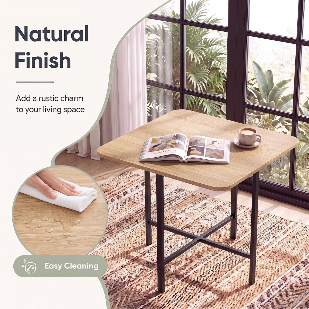 COSTWAY Dining Table Set for 4, Kitchen Table with Stools (Natural & Black)