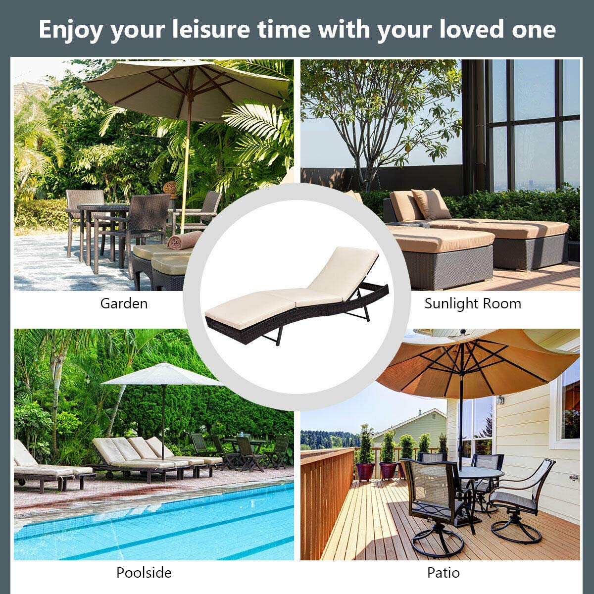 Tangkula Patio Reclining Chaise Lounge, Outdoor Beach Pool Yard Porch Wicker Rattan Adjustable Backrest Lounger Chair