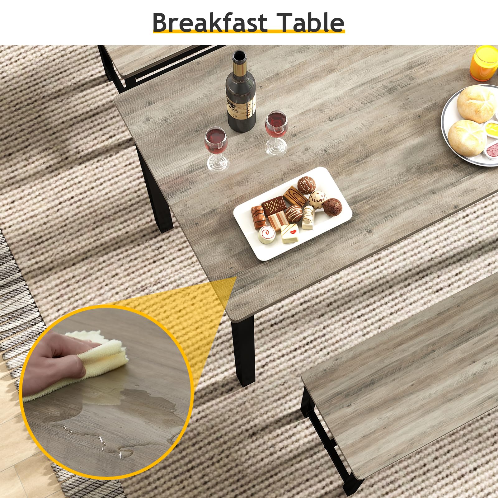 Dining Table Set for 4 with 2 Benches