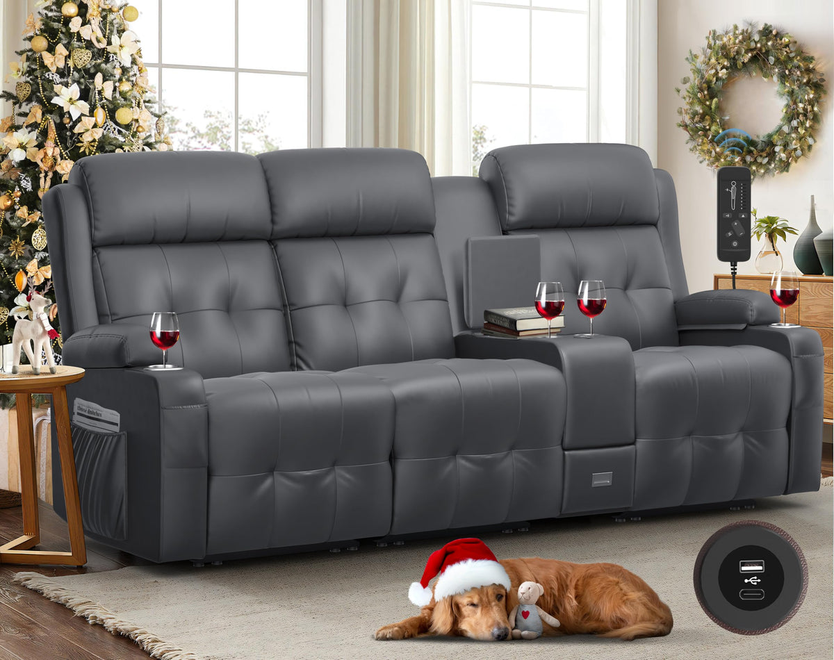 Reclining Loveseat Sofa, RV Loveseat Recliner Wall Hugger Couch, Home Theater Seating, Massage Loveseat with Console, USB & Type-C Ports, Storage Armrests for Living Room, Camper, Game Room, Man Cave