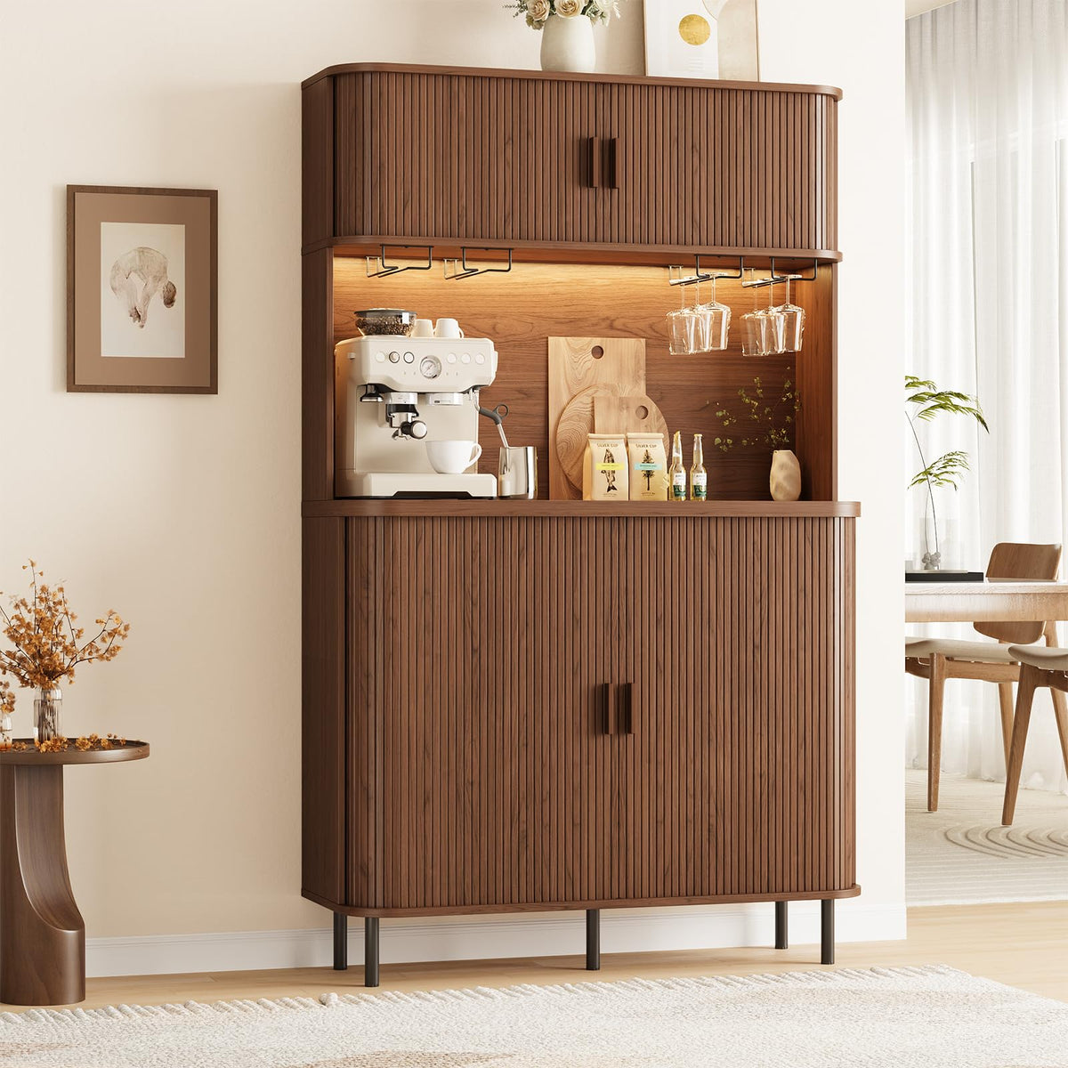 Tall Fluted LED Wine Cabinet