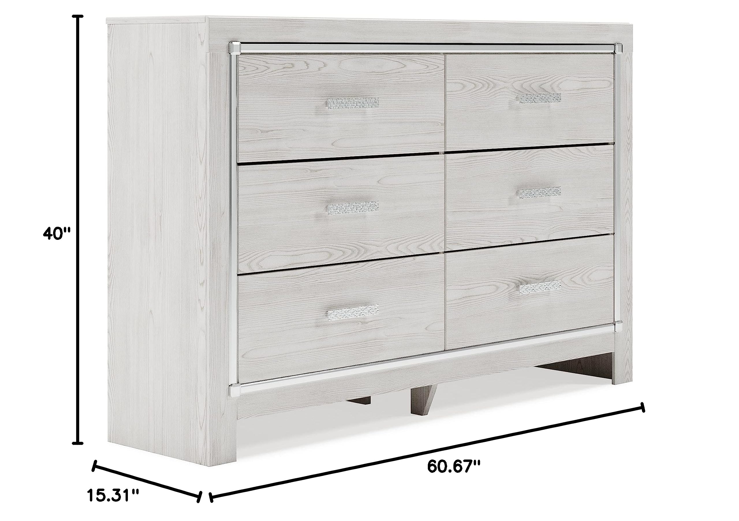 Signature Design by Ashley Altyra Modern Glam 6 Drawer Dresser, Whitewash