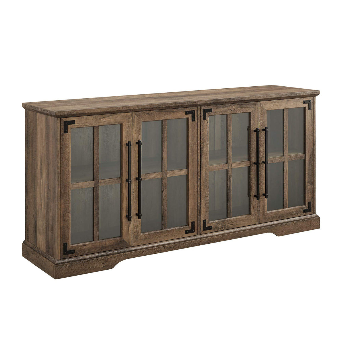 Walker Edison Farmhouse Barn Glass Door Wood Universal TV Stand for TV's up to 64" Flat Screen Living Room Storage Cabinet Doors and Shelves Entertainment Center, 58 Inch, Rustic Oak