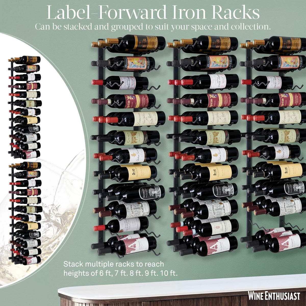 Wine Enthusiast N'FINITY 36 Bottle Wall Mounted Metal Wine Rack – Label Forward Wine Rack with Easy Installation - 4' Tall, 3 Column Deep (Black)