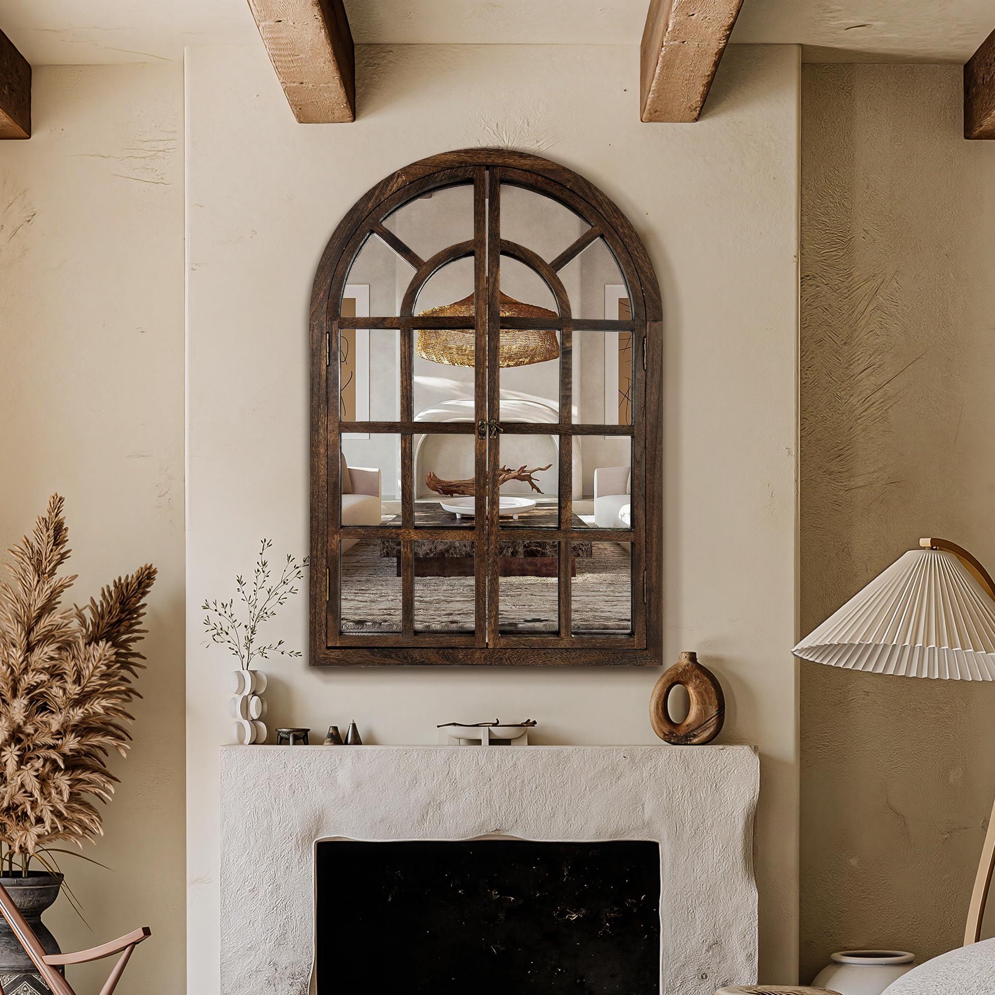 Arched Farmhouse Wall Mirror with Wood Frame