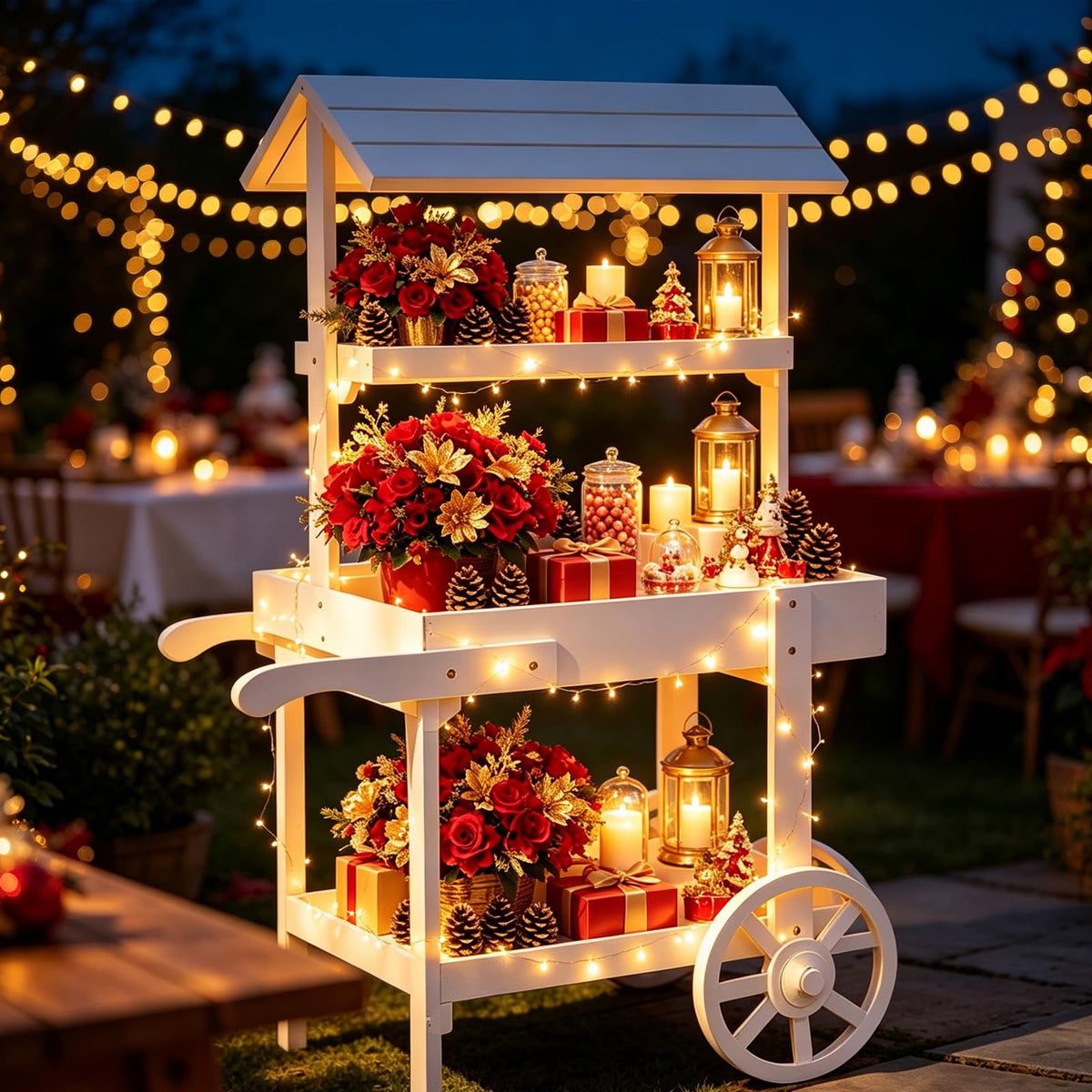 RUFXIEZW 49IN Flower Cart Display Stand, Wheels, Farm Stand Outdoor, White