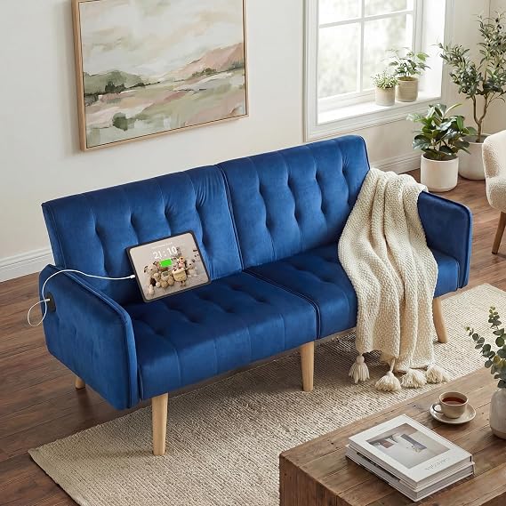 Convertible Futon Sofa Bed with USB