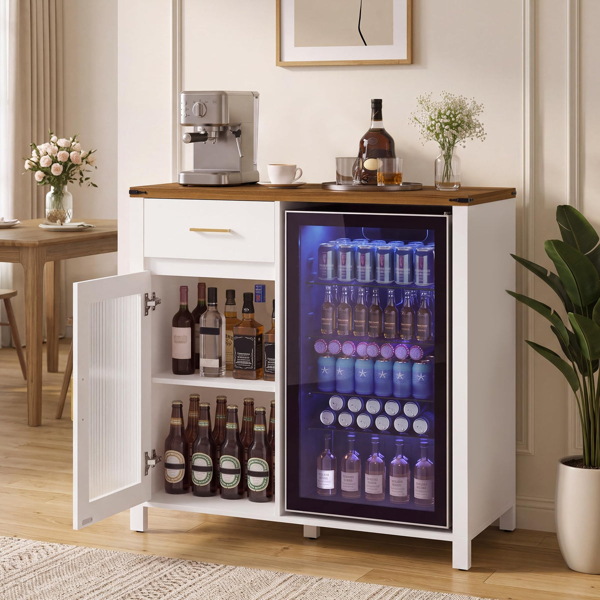 Garvee Coffee Bar Cabinet with Fridge Space, Mini Fridge Stand, White