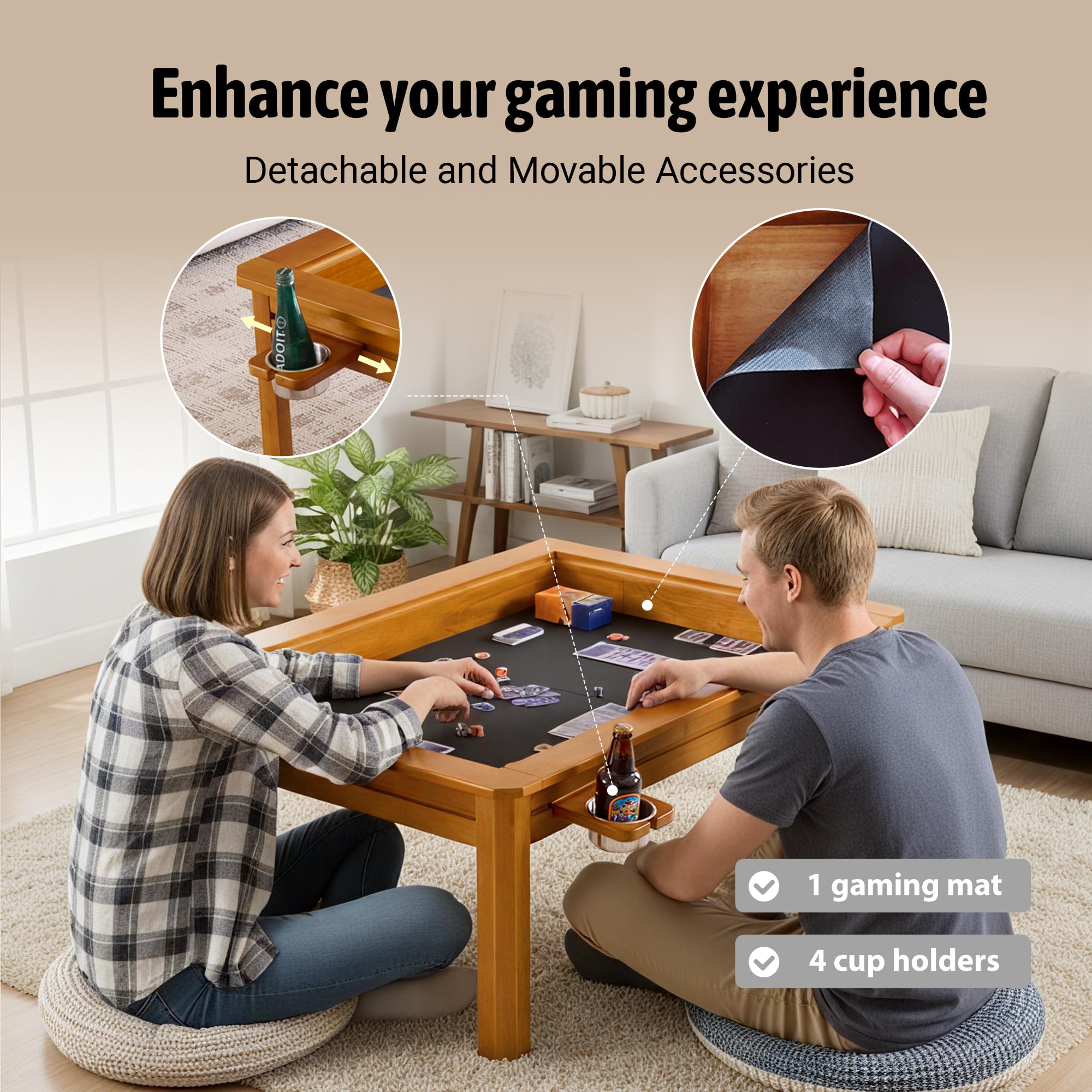 Solid Wood Board Game Coffee Table with Removable Top