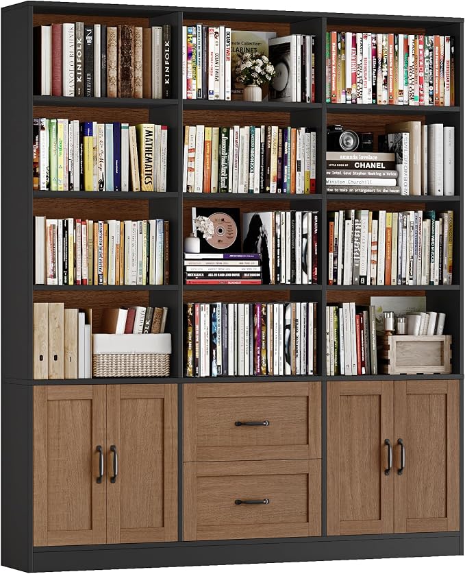 Triple-Wide Bookcase with Drawers & Doors