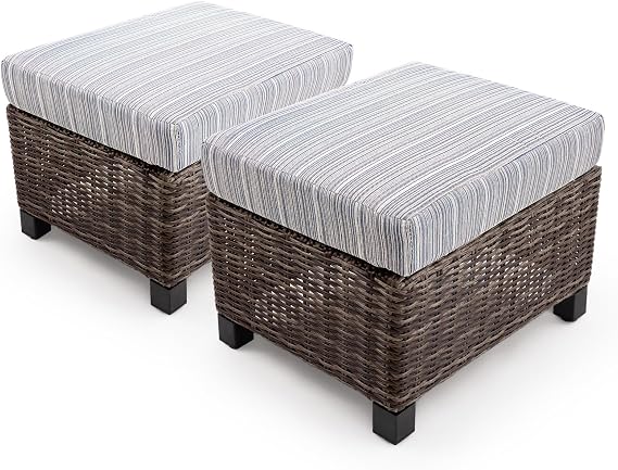 Outdoor Wicker Ottomans, Set of 2