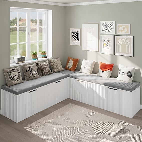 L-Shape Corner Storage Bench with Cushion