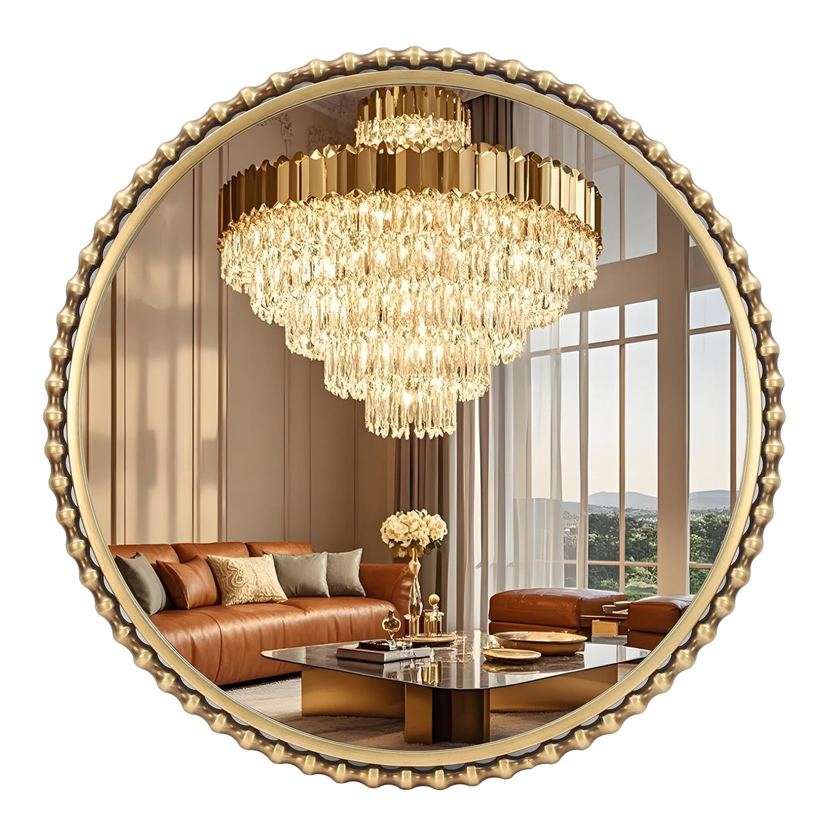 Antique Gold Beaded Round Mirror