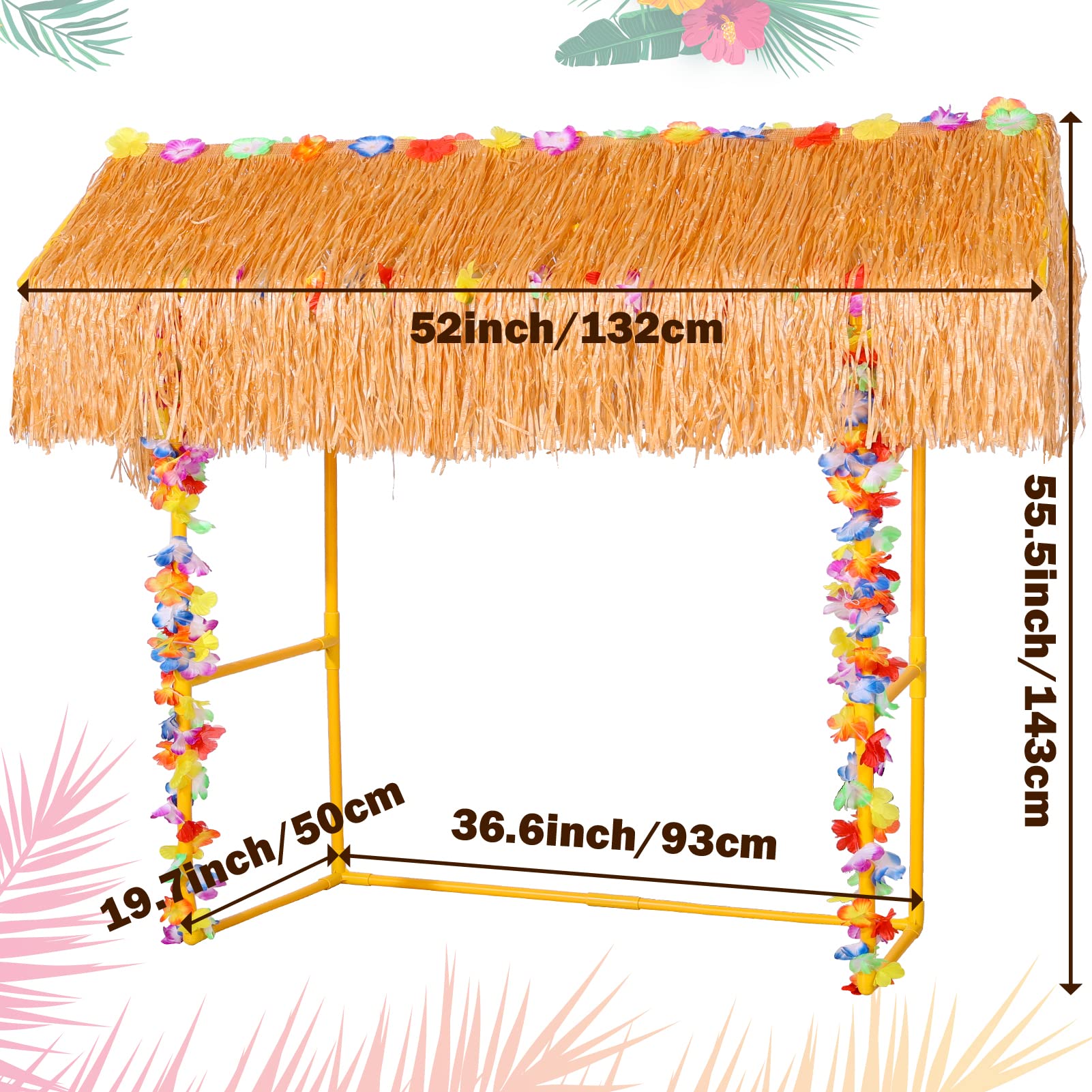 Auihiay Tiki Bar Hut, Tiki Bar Kit Includes Reusable Tiki Bar, Luau Party Flower Garland and Table Skirt for Summer Party, Luau Party Decorations