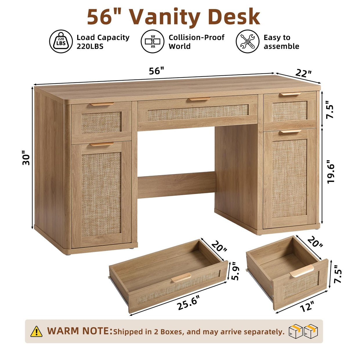Rattan Desk with Storage