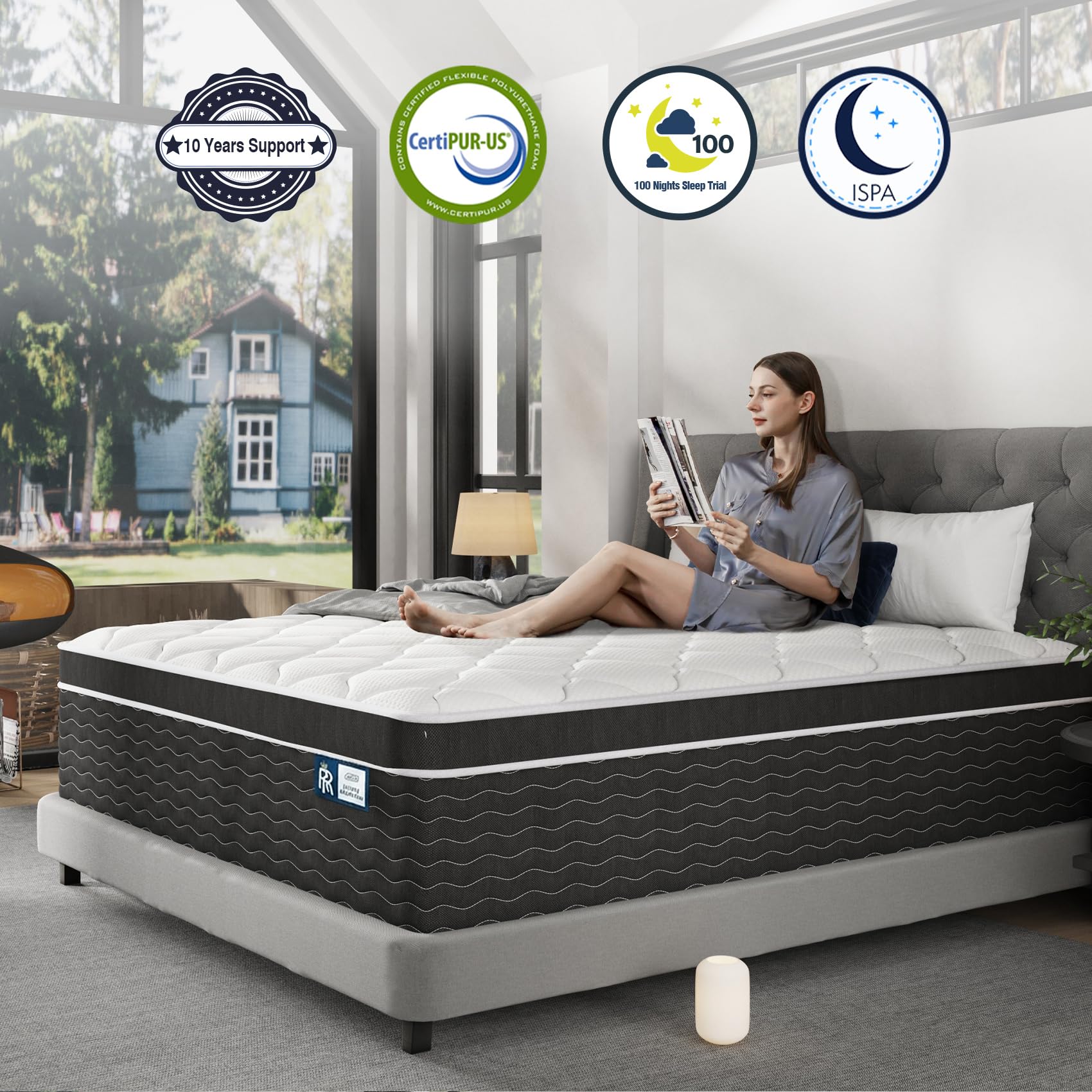 Ruoysun Luxury Queen Mattress 14 Inch, Hybrid Firm Mattress Queen Size in a Box, 7-Zones& Extra Edge Support, Cooling Gel Memory Foam& Pocket Spring, Motion Isolation, Pressure Relief, Fiberglass-Free