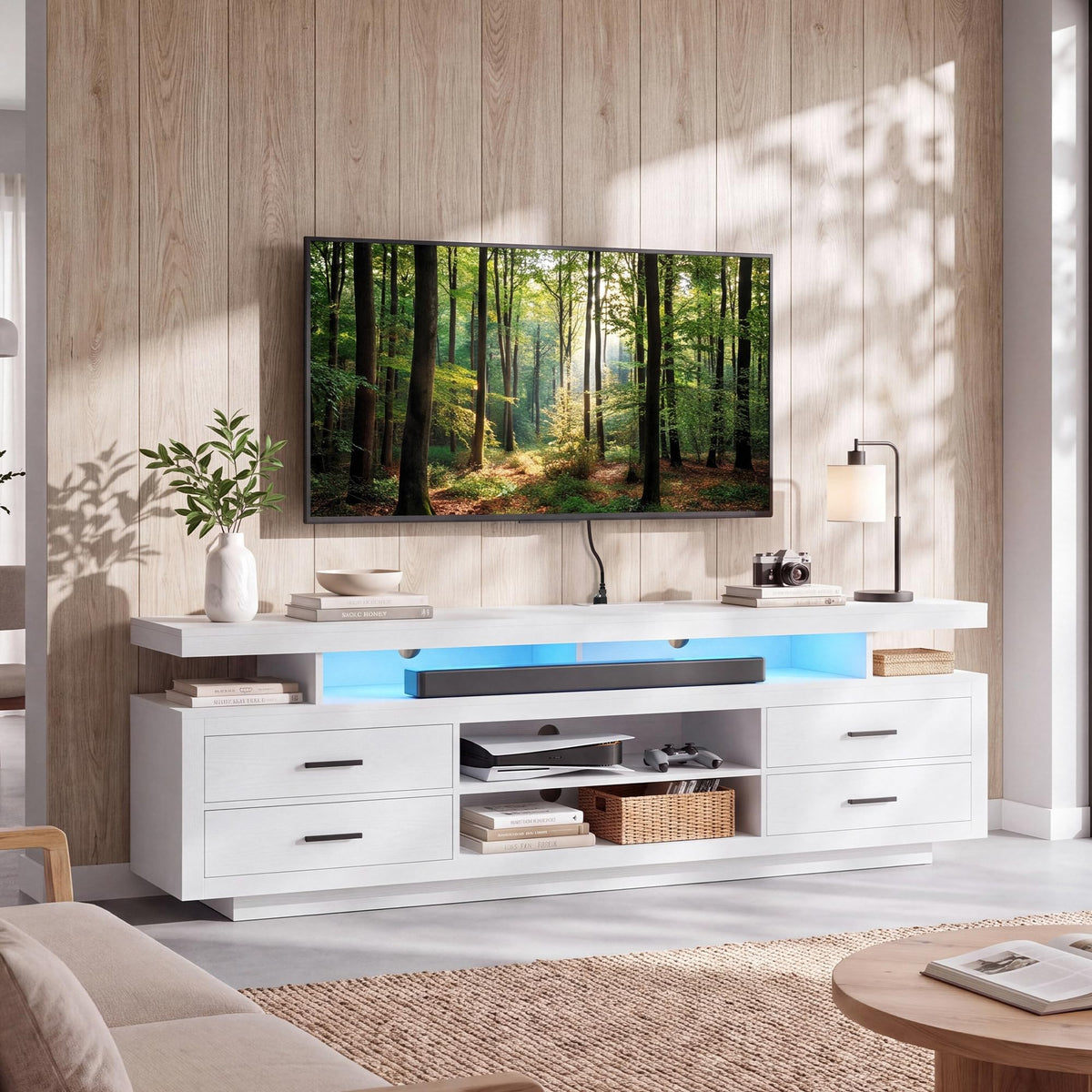IRONCK 70" TV Stand for TVs up to 80", LED Entertainment Center, White