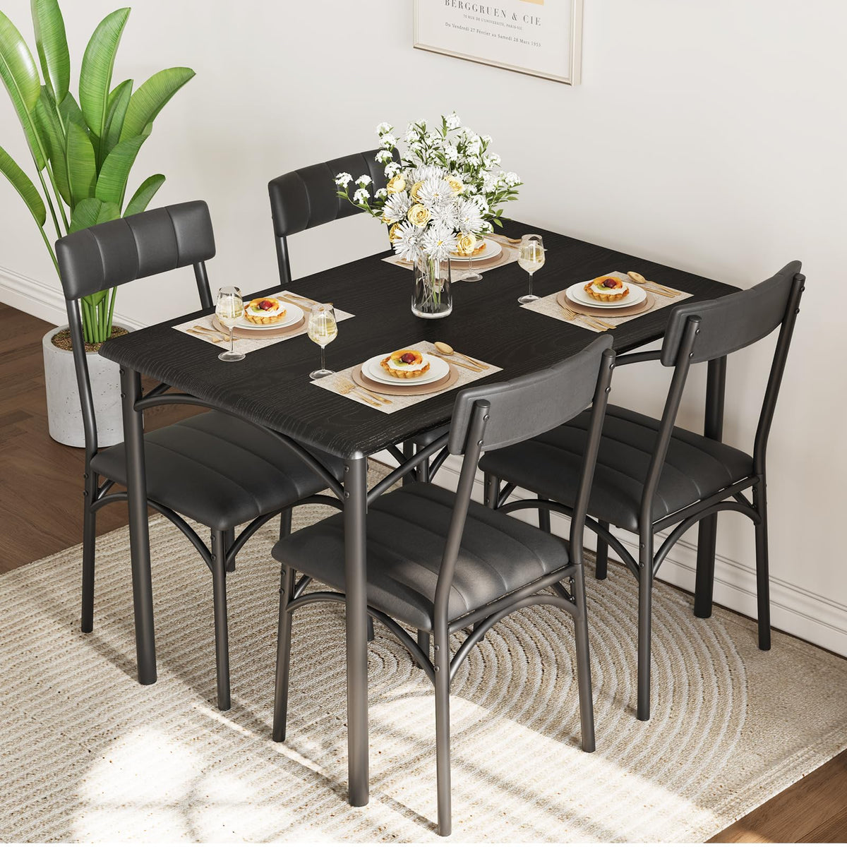Takywep Dining Table Set for 4 for Small Spaces, Kitchen Table with 4 Upholstered Chairs, Modern Wood & Metal Frame for Apartment, Dining Room