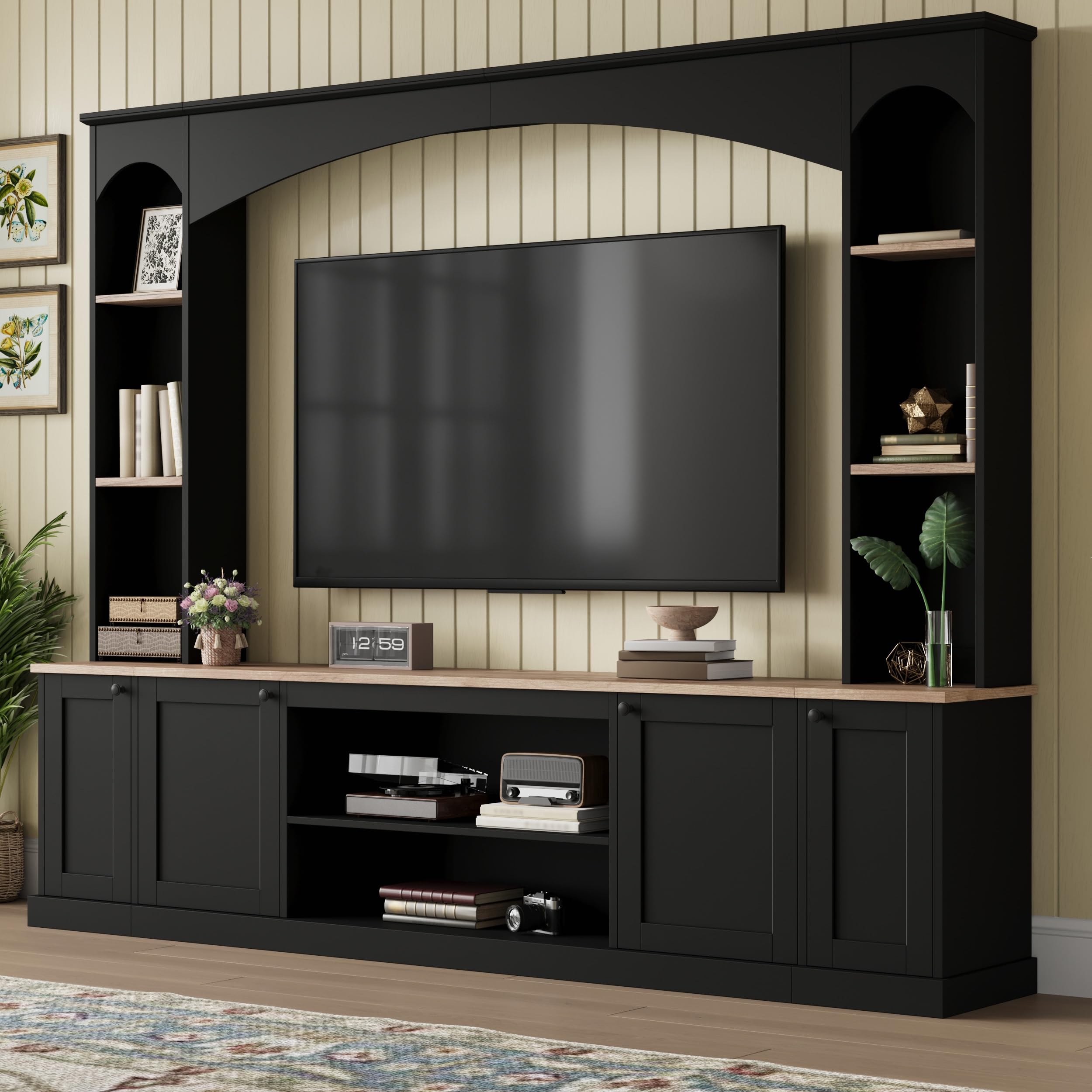 Arched Entertainment Center with Bookshelf & Storage
