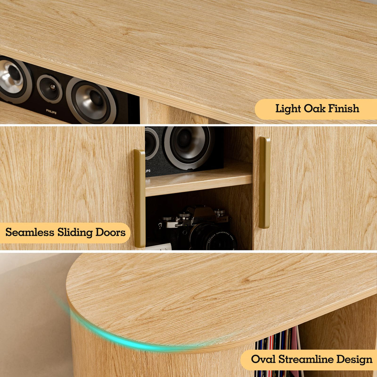 ZttRiee TV Stand with Sliding Doors for TVs up to 60", Modern, Natural
