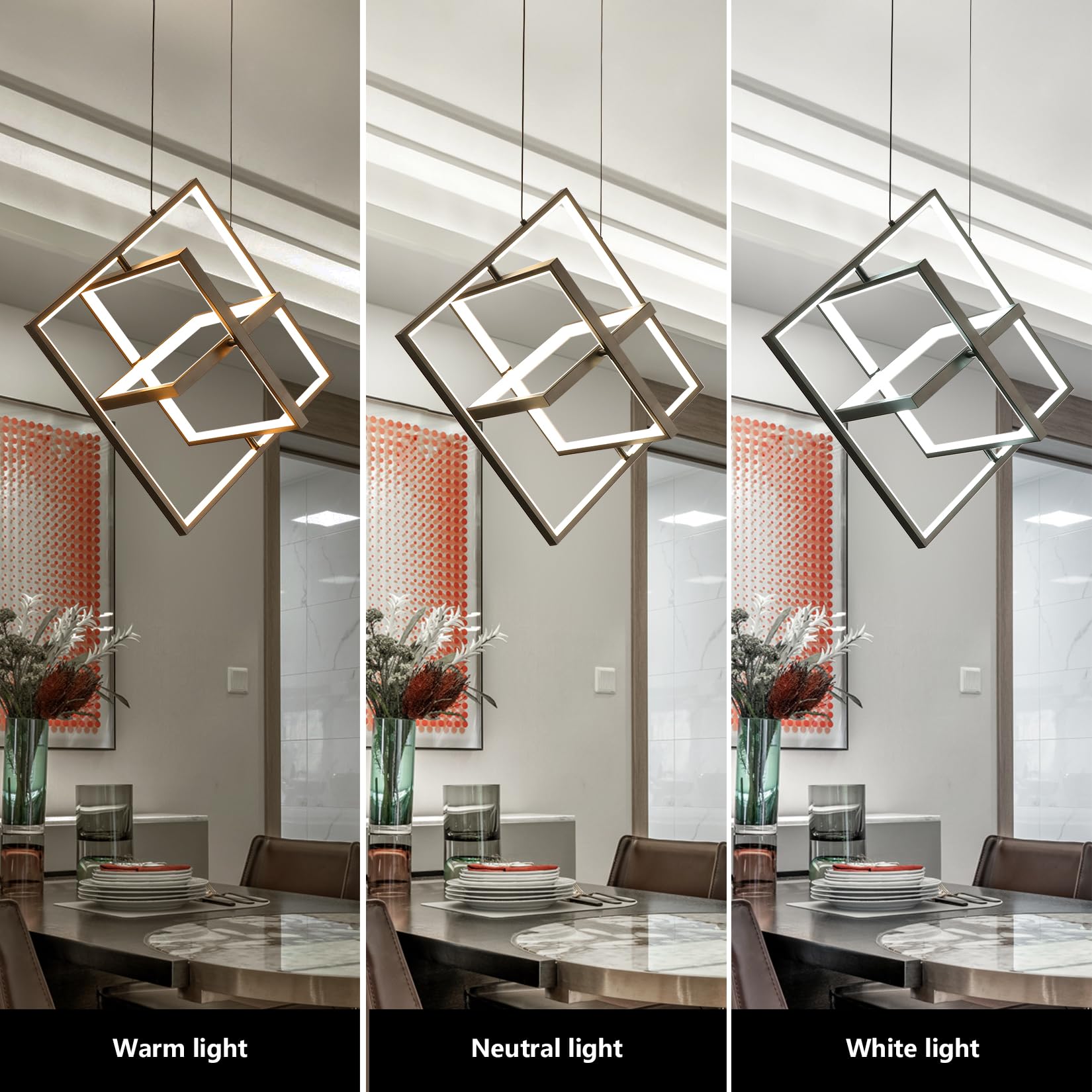 Fang Yan Mei Modern LED Black Square Chandelier Geometric Chandeliers LED Dimmable Hanging Pendant Light Contemporary Creative DIY Height Adjustable Lighting for Entryway Dining Room 3000-6000k