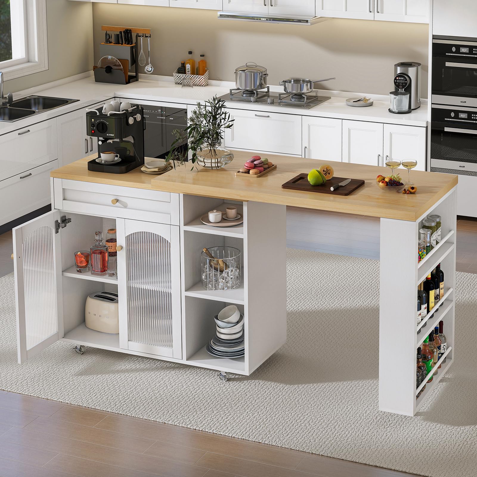 Rolling Kitchen Island with 360° Rotating Tabletop