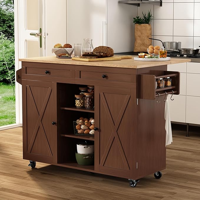 Rolling Kitchen Island with Drop Leaf