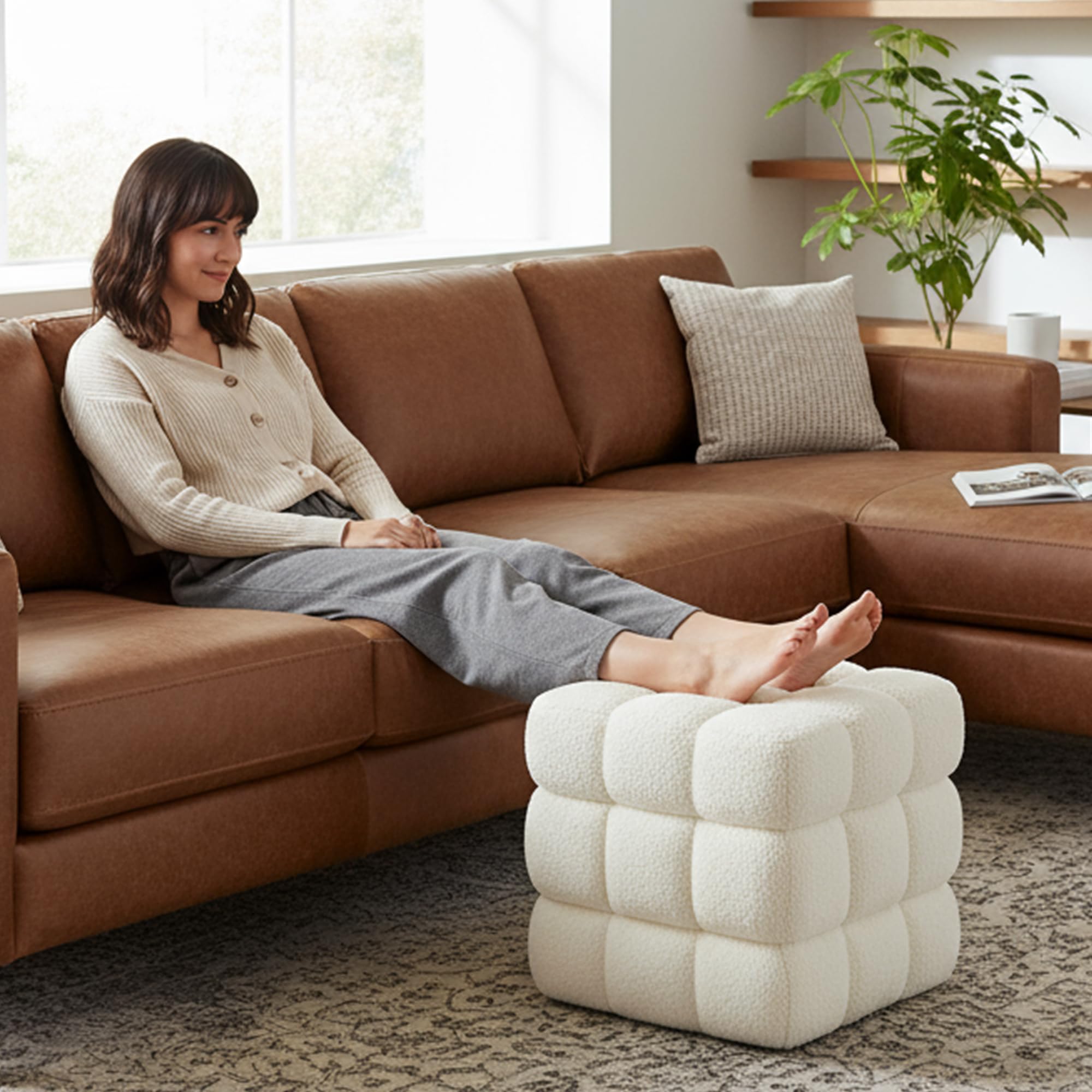 Sherpa Square Ottoman – Boucle Cube Pouf