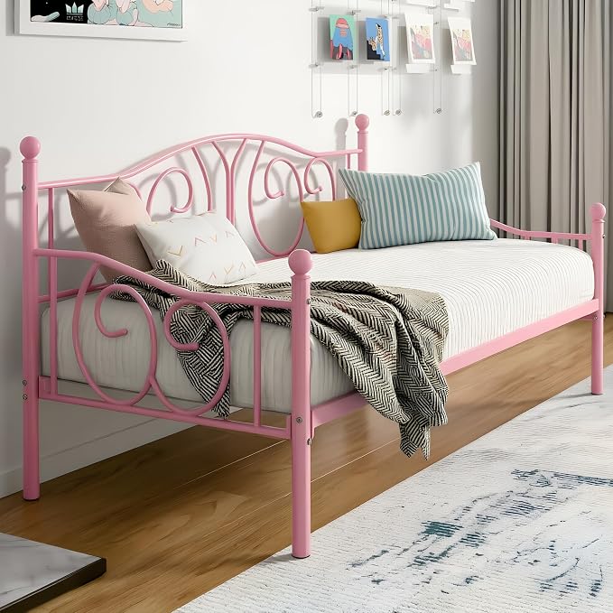 Twin Daybed Frame with Metal Slats & Under-Bed Storage