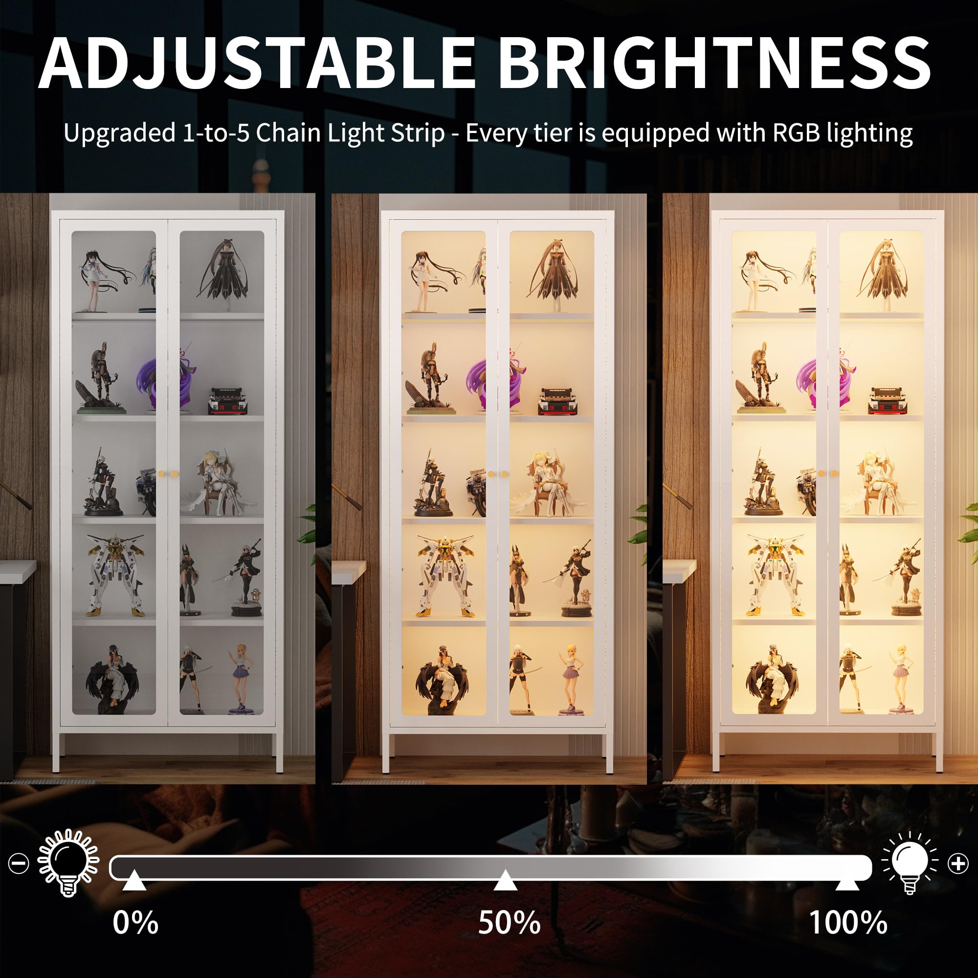 5-Tier Glass Display Cabinet with LED Lights