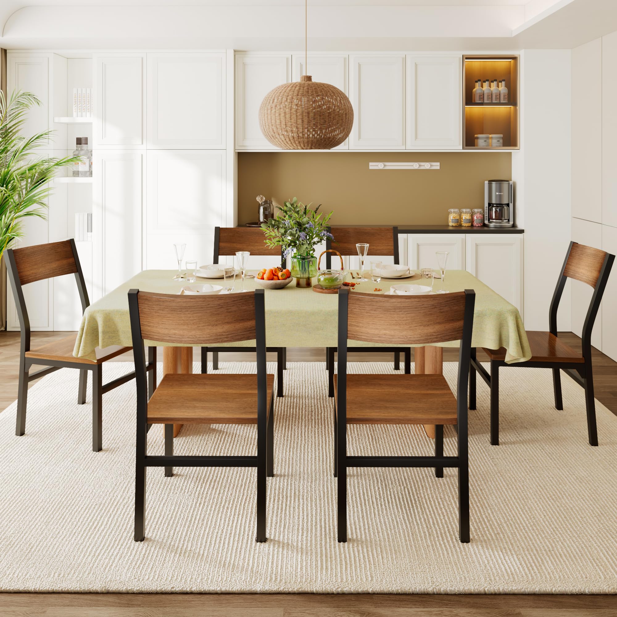 Dining Chairs Set of 6 with Ergonomic Backrest, MDF Board & Metal Legs