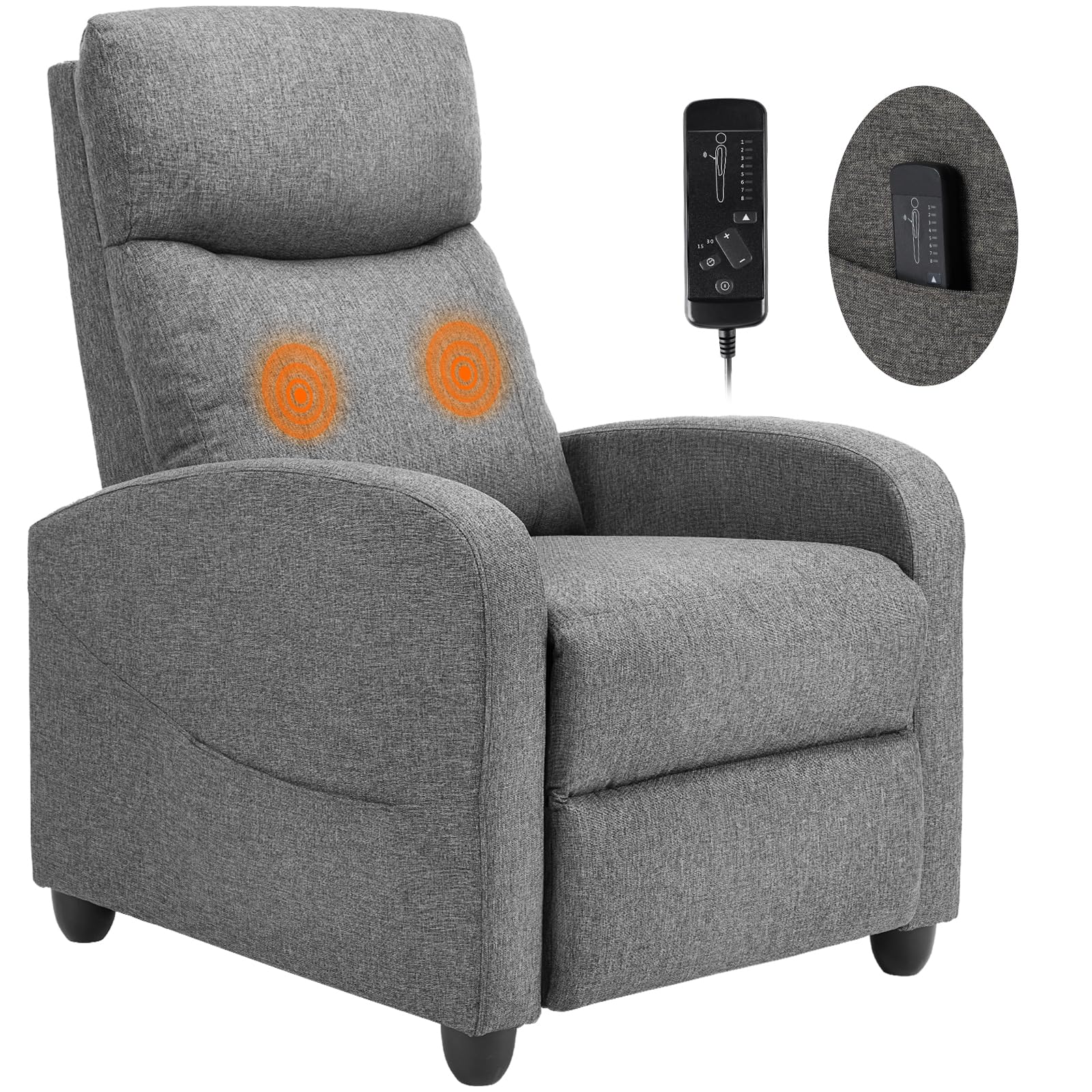 Sweetcrispy Massage Recliner Chair for Adults, Adjustable Home Theater Seating with Lumbar Support, Modern Small Recliners for Small Spaces, Dark Grey