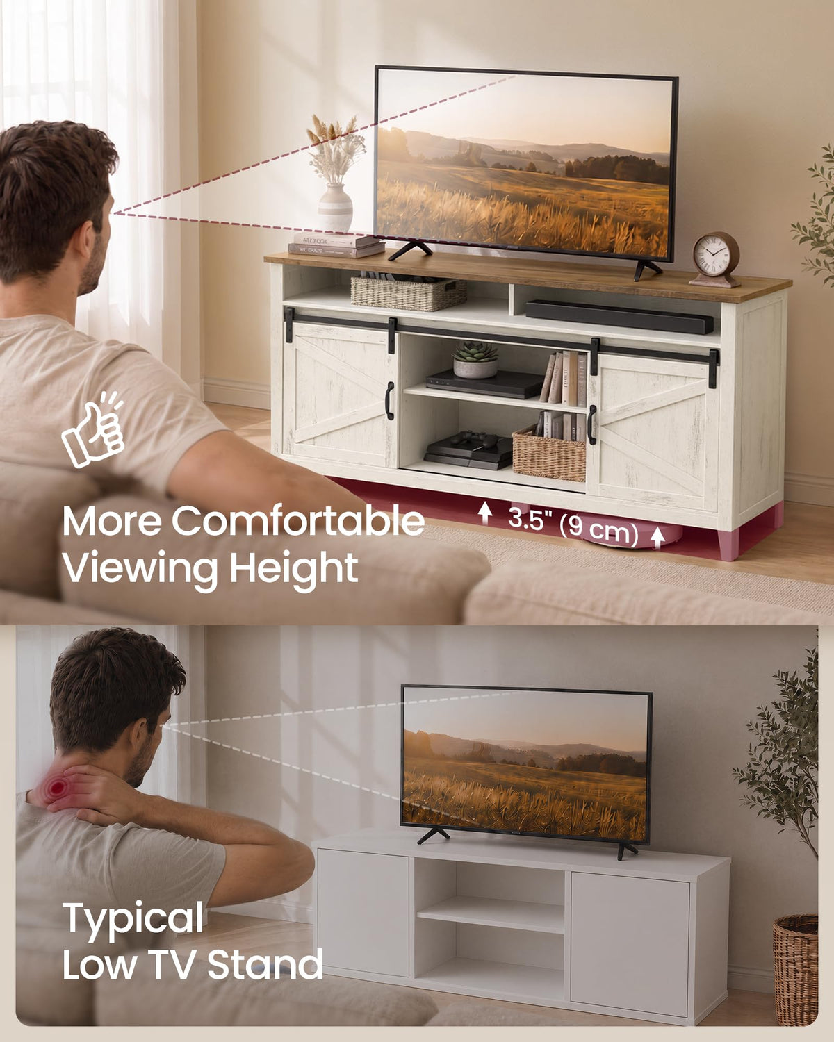 VASAGLE Tall Farmhouse TV Stand, Entertainment Center with Door for 65'' TV