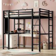 Metal Loft Bed with Desk and Shelves