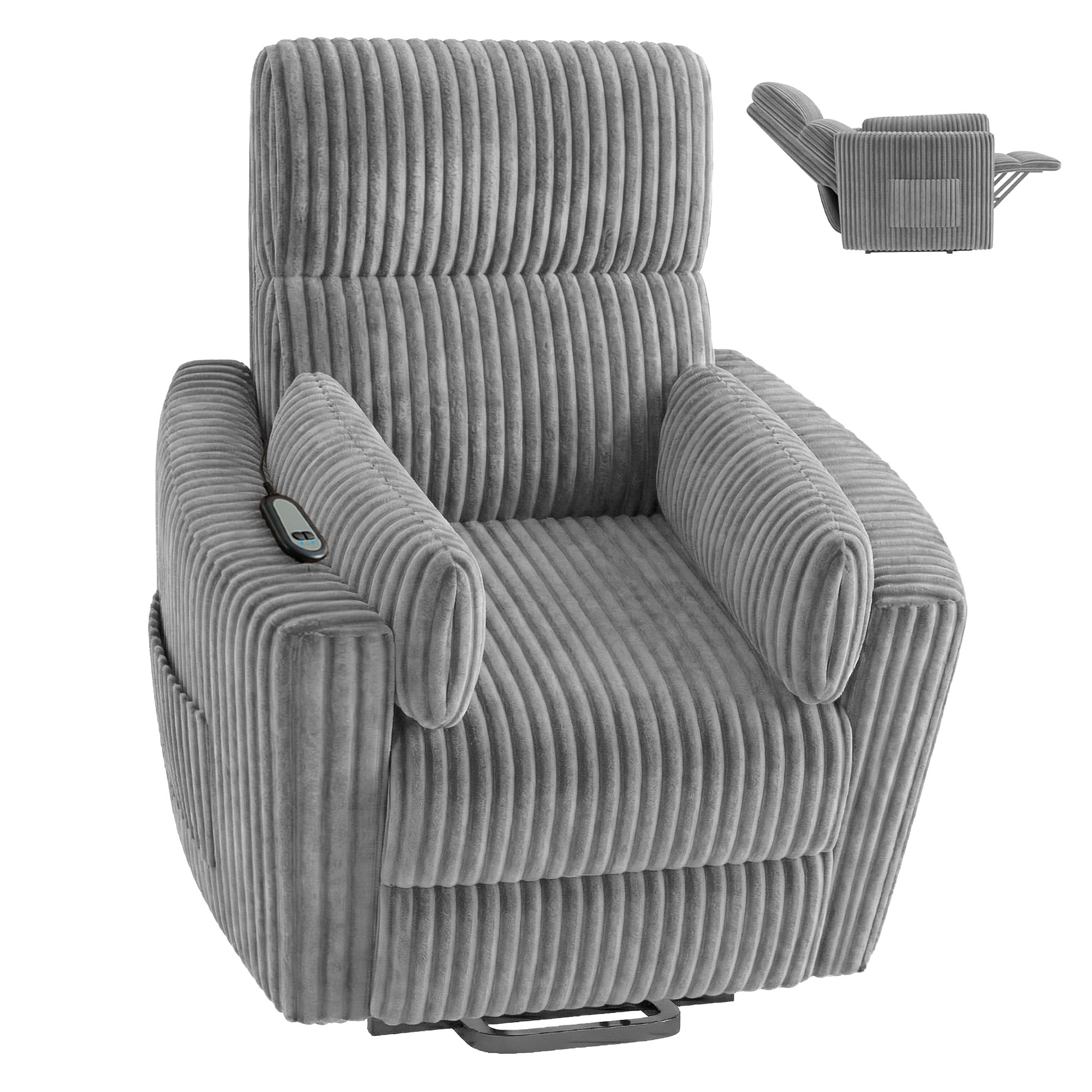 homeokay Power Lift Recliner Chair,Electric Nursery Chair for Elderly Round Plush Faux Fur with Footrest, Grey