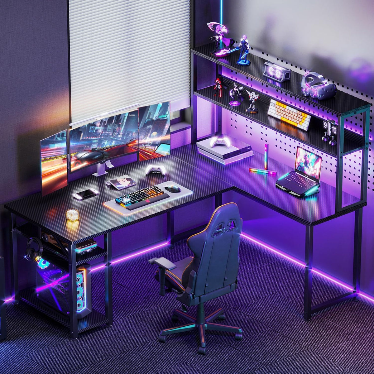 ODK 53 Inch L Shaped Gaming Desk with Hutch & Headphone Hook