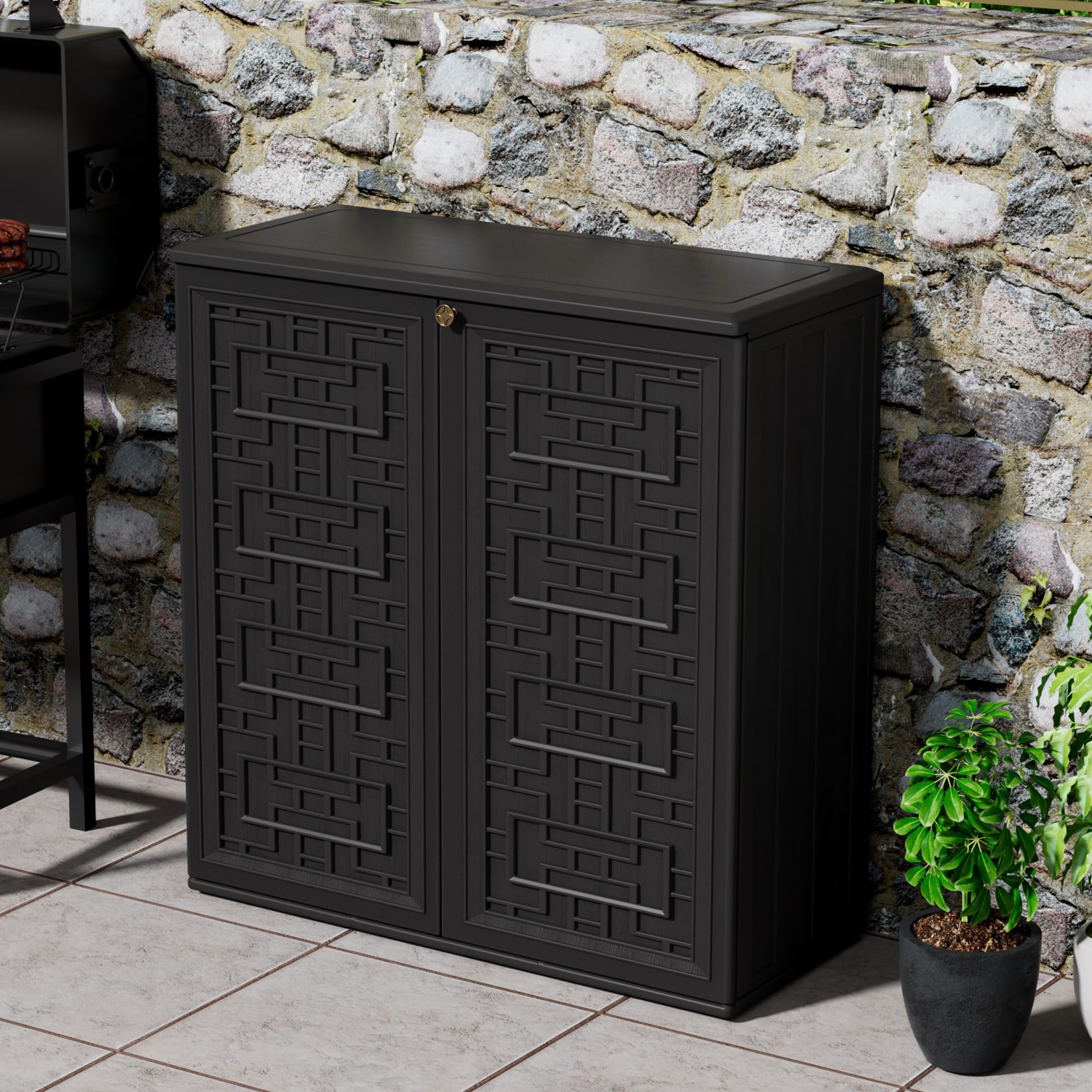 Outdoor Storage Cabinet with Shelf & Weatherproof Resin