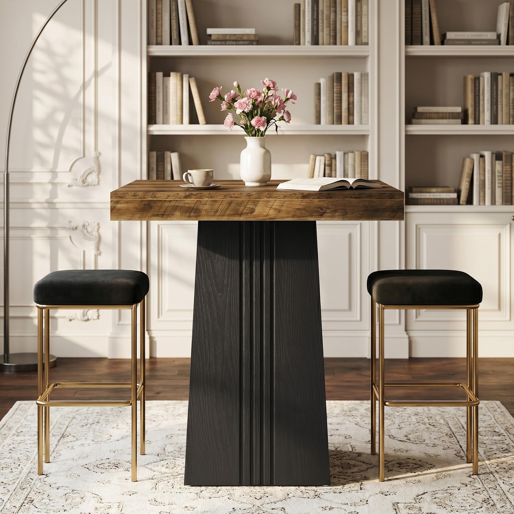 Tribesigns Square Bar Table, 35.4" H Bistro Pub Table with Fluted Hollow Base for Living Room Home Bar Cafe, Small Space (Only Table)