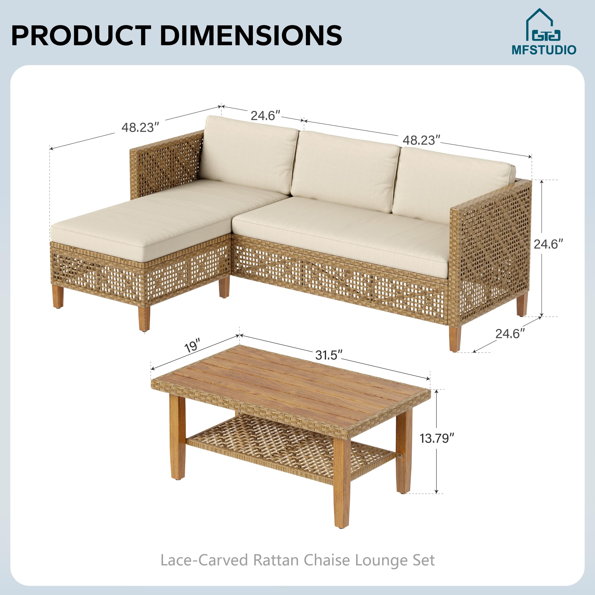 L-Shaped Patio Sectional Sofa Set with Coffee Table