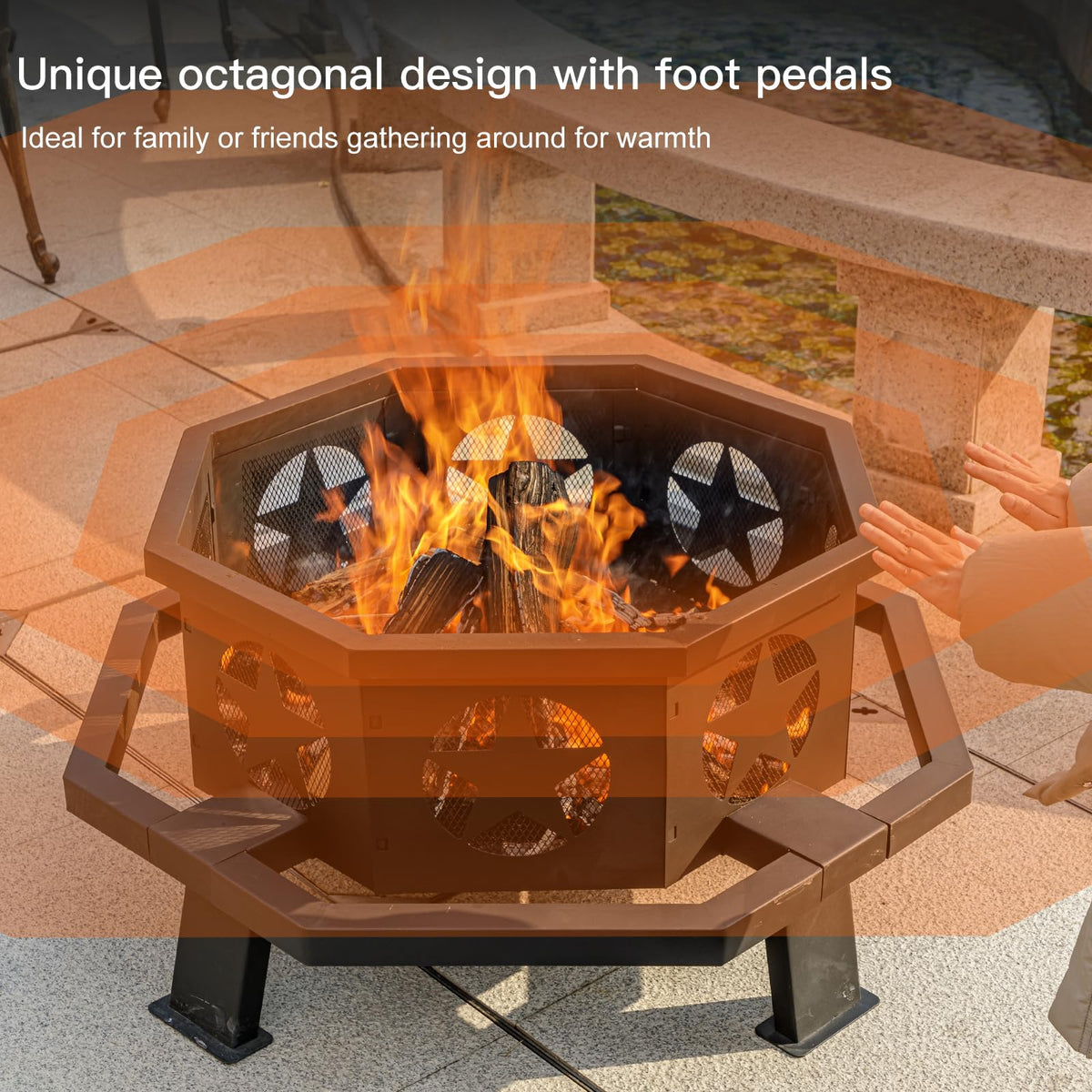 Panovue 32 inch Fire Pit for Outside with Fire Poker