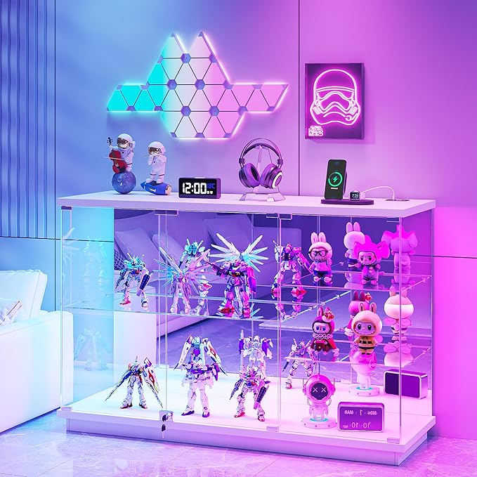 Glass Display Cabinet with LED Light & Lock
