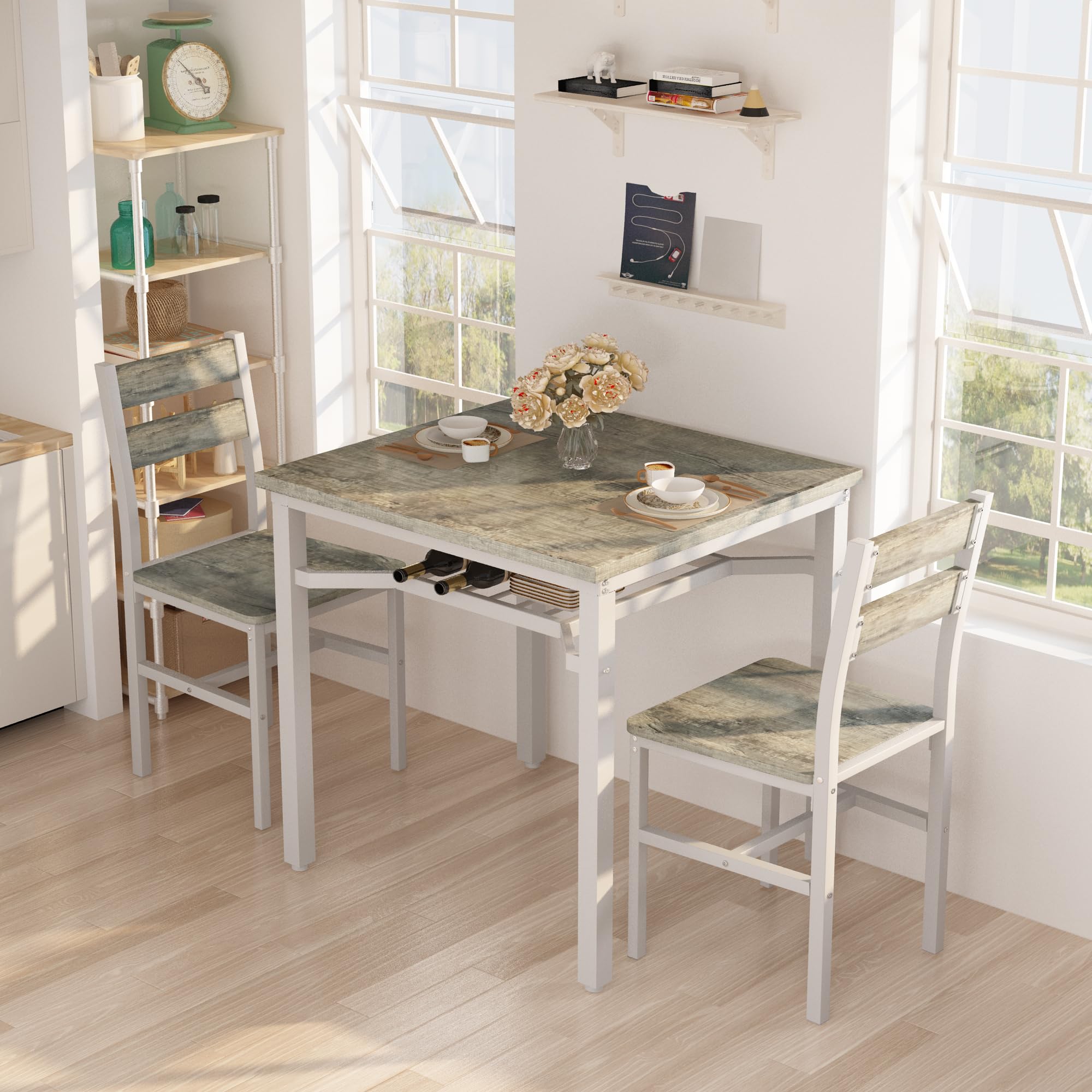 3-Piece Farmhouse Dining Table Set for 2