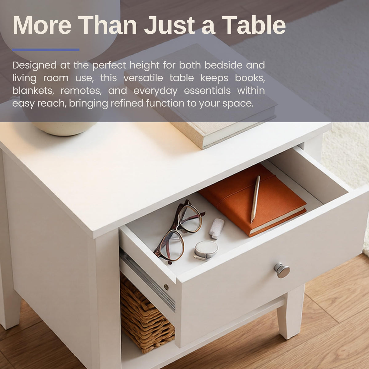 Lavish Home Wooden Nightstand with Drawer & Open Storage Shelf, White