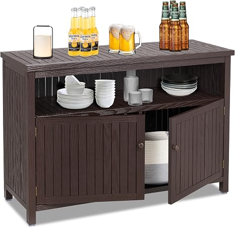 Outdoor Solid Wood Buffet Cabinet with Storage