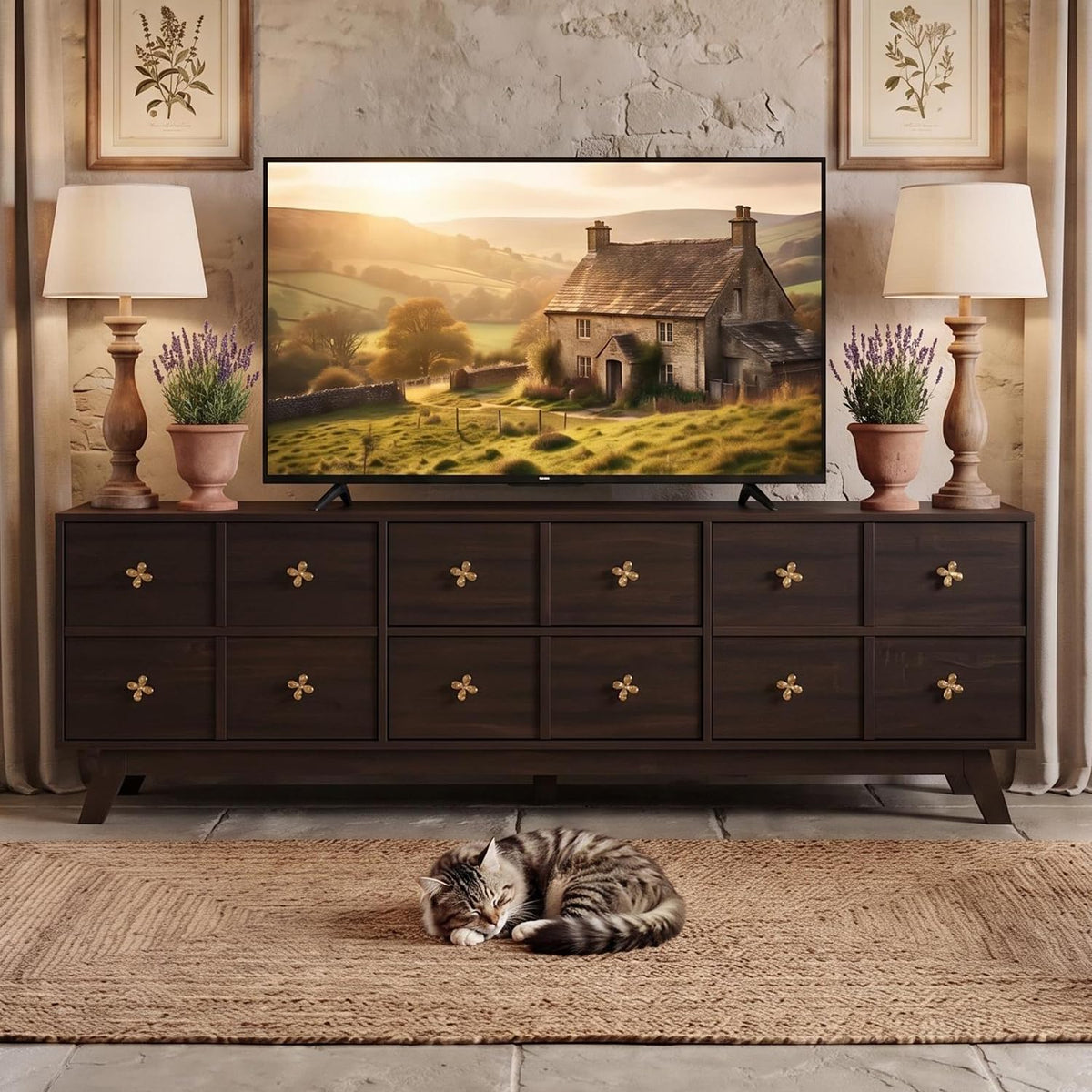 Garvee 67" Wood TV Stand, Mid Century Modern TV Stand for Up to 75" TVs